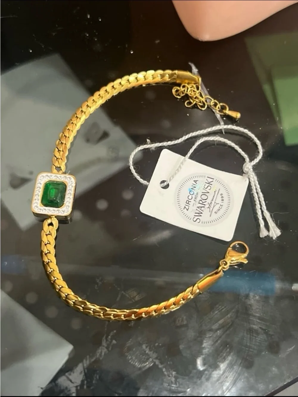 316L Steel Emerald Green Link Gold Bracelet anti tarnish gold plated #520